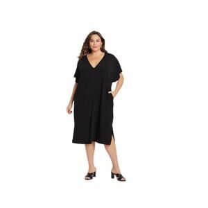 AVA + VIV Long Dress T-shirt Lounge Midi Stretch Rayon Black Size 2XL EUC